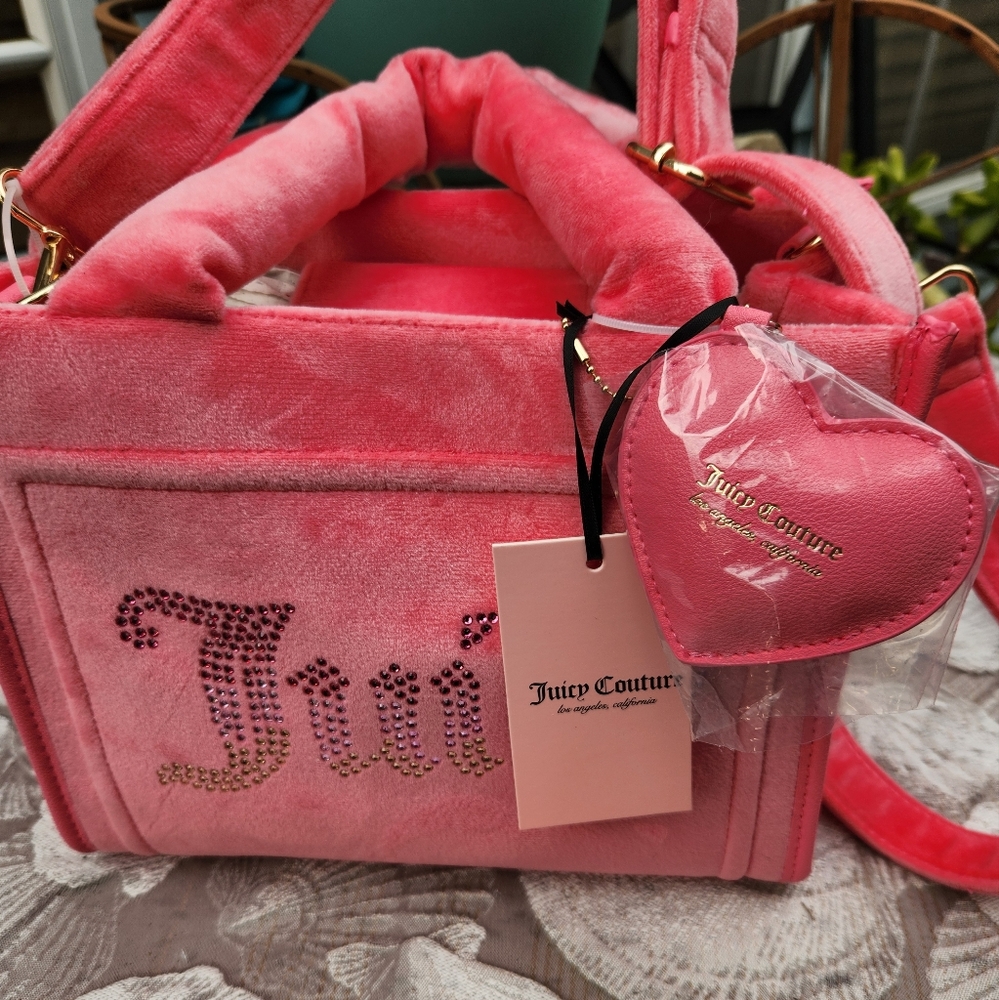Juicy Couture Pink Velvet With Assorted Tiny Studes 9.5" Wide x 8"Deep